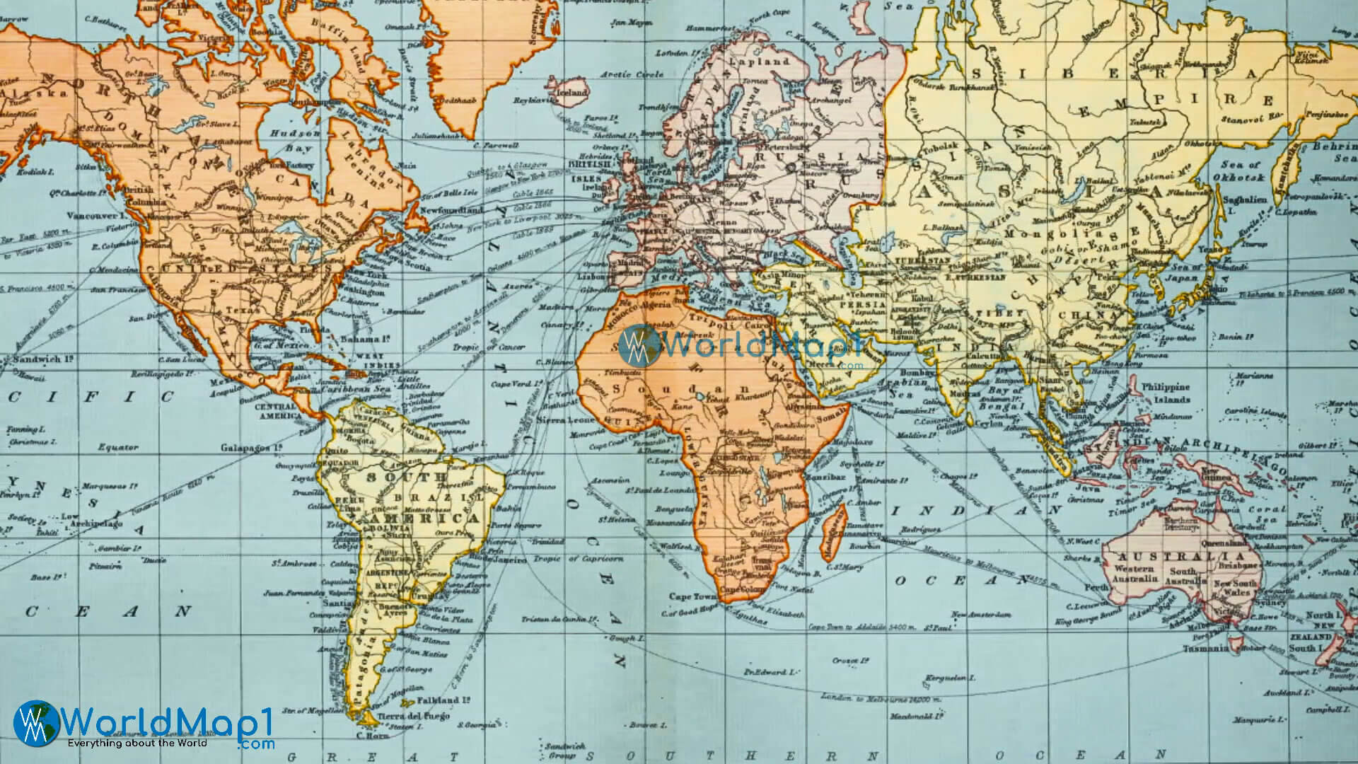 Historische Karte der Weltkontinente